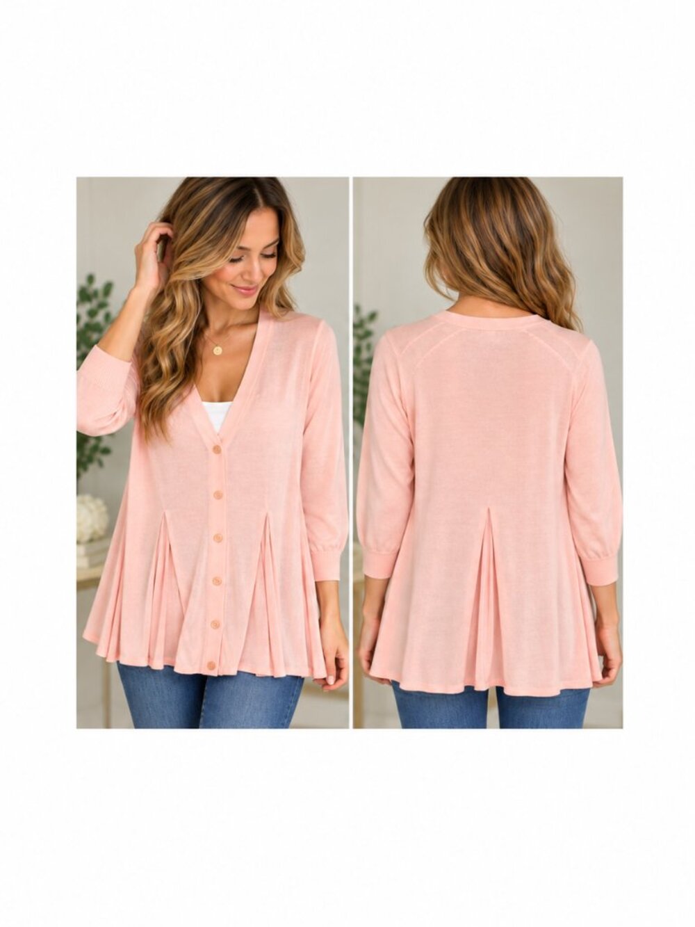 Madison Studio Sweater Women's Medium Pink Pleated Cardigan